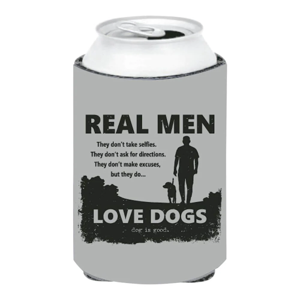 Dog is Good Can Koozie, Real Men Love Dogs, Gray - Pet's Shop