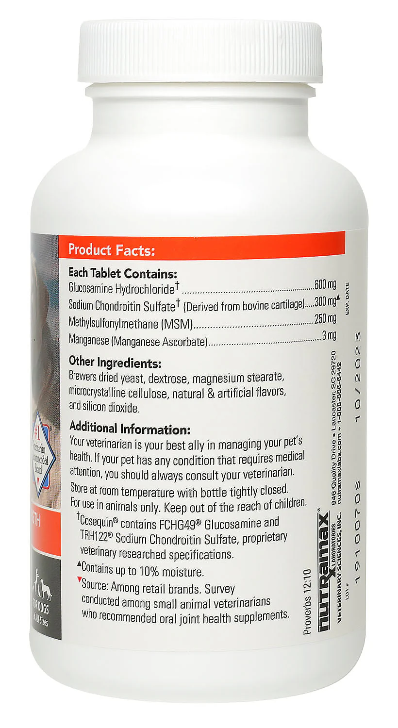 Nutramax Cosequin Maximum Strength Joint Health Plus MSM Supplement for Dogs, Chewable Tablets - Pet's Shop