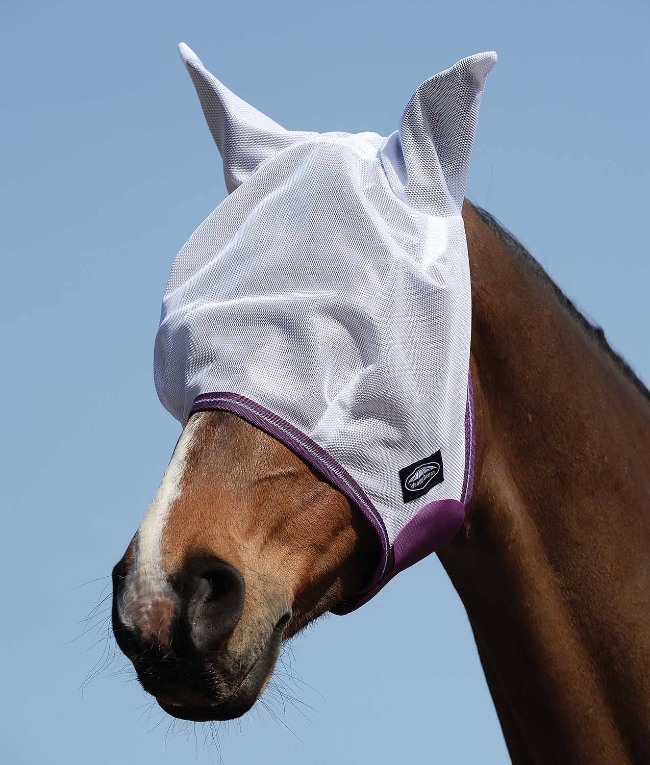 WeatherBeeta ComFITec Airflow Horse Fly Mask with Ears, White/Violet/Blue - Pet's Shop