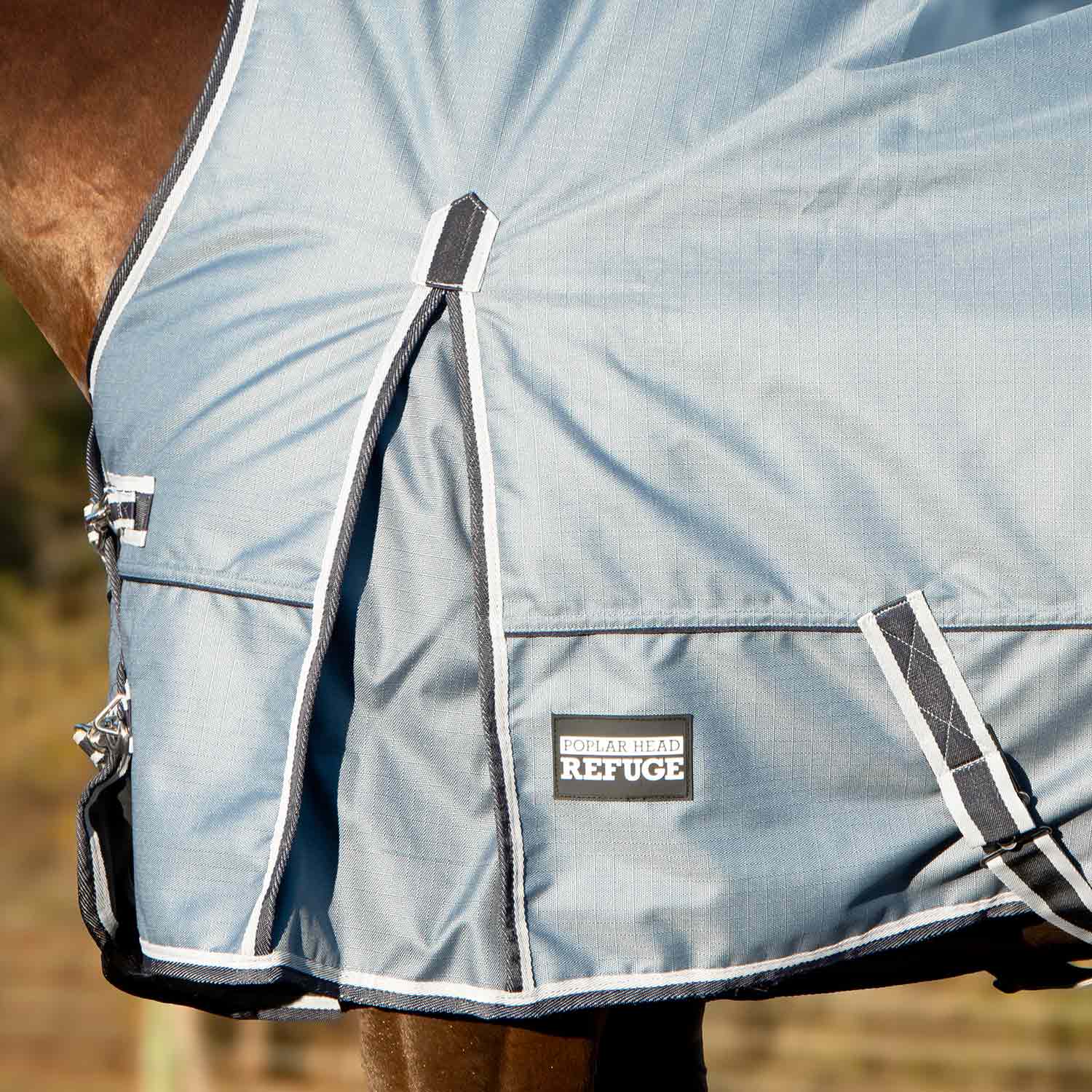 Poplar Head Refuge 1200 Denier Turnout Blanket with High Neck, 240 Gram, Hamilton Blue - Pet's Shop