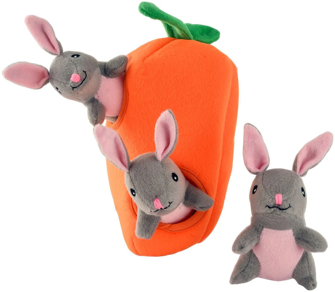 Zippy Paws 4 Piece Bunnies 'n Carrot Burrow Plush Puzzle Dog Toy - Pet's Shop
