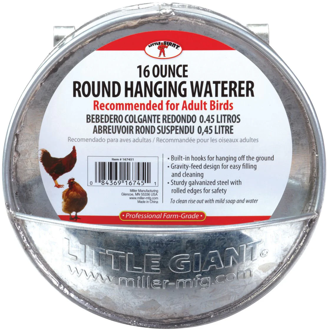 Round Hanging Chicken Waterer, 16 oz - Pet's Shop