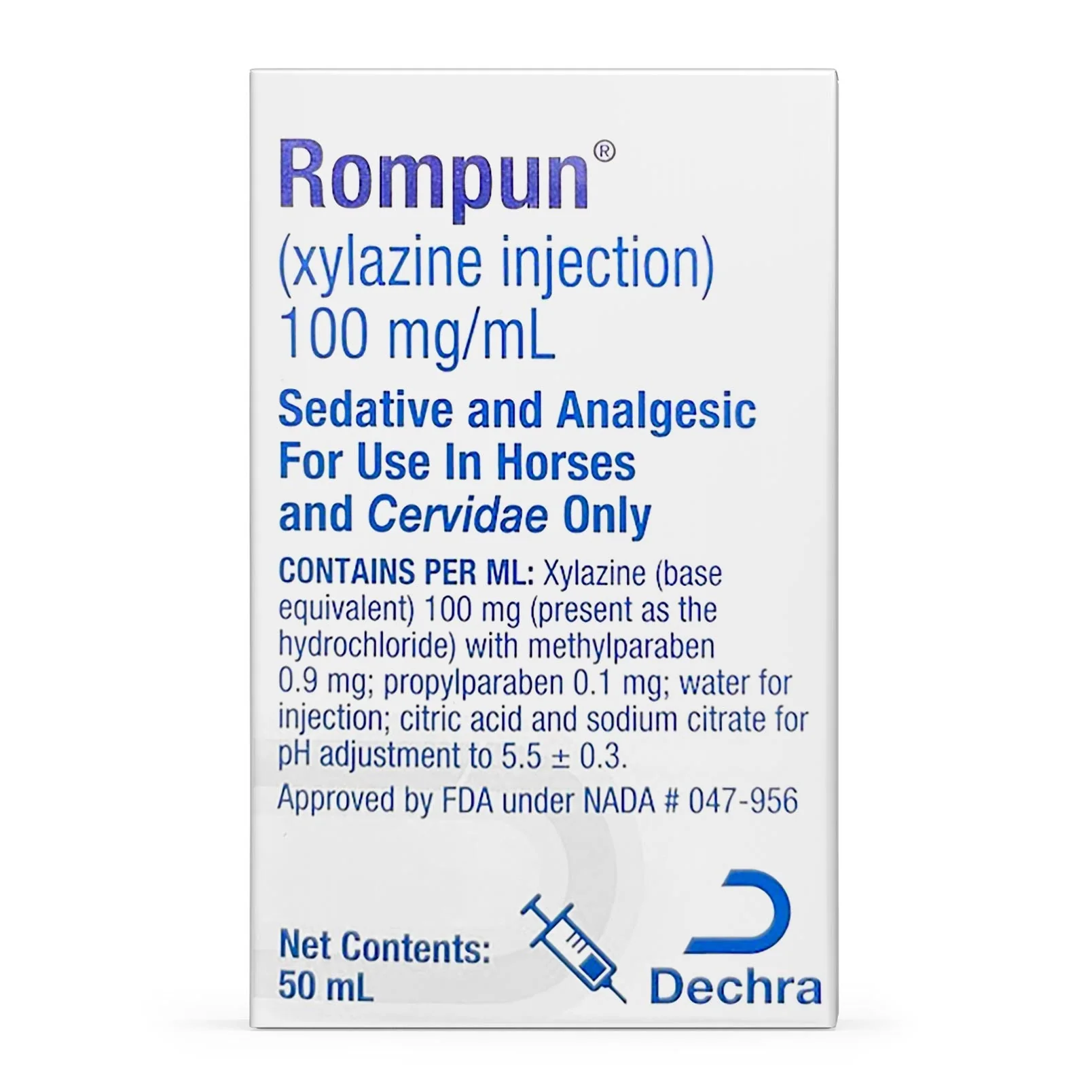 Rx Rompun? (xylazine) Injection for Horses, 100 mg/mL x 50 mL - Pet's Shop