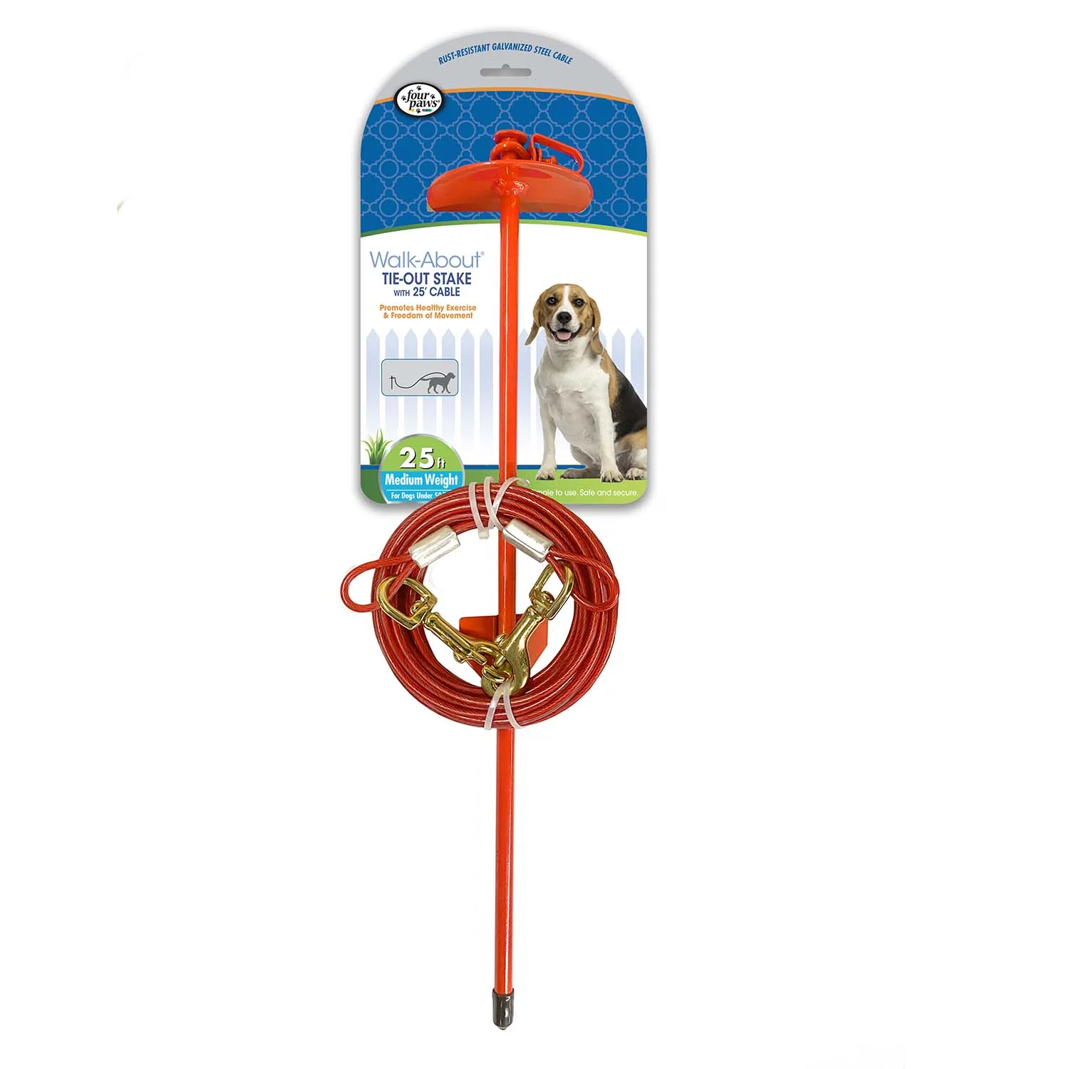 Roam About Dog Tie Out Stake with Cable, Red, 25 Ft - Pet's Shop