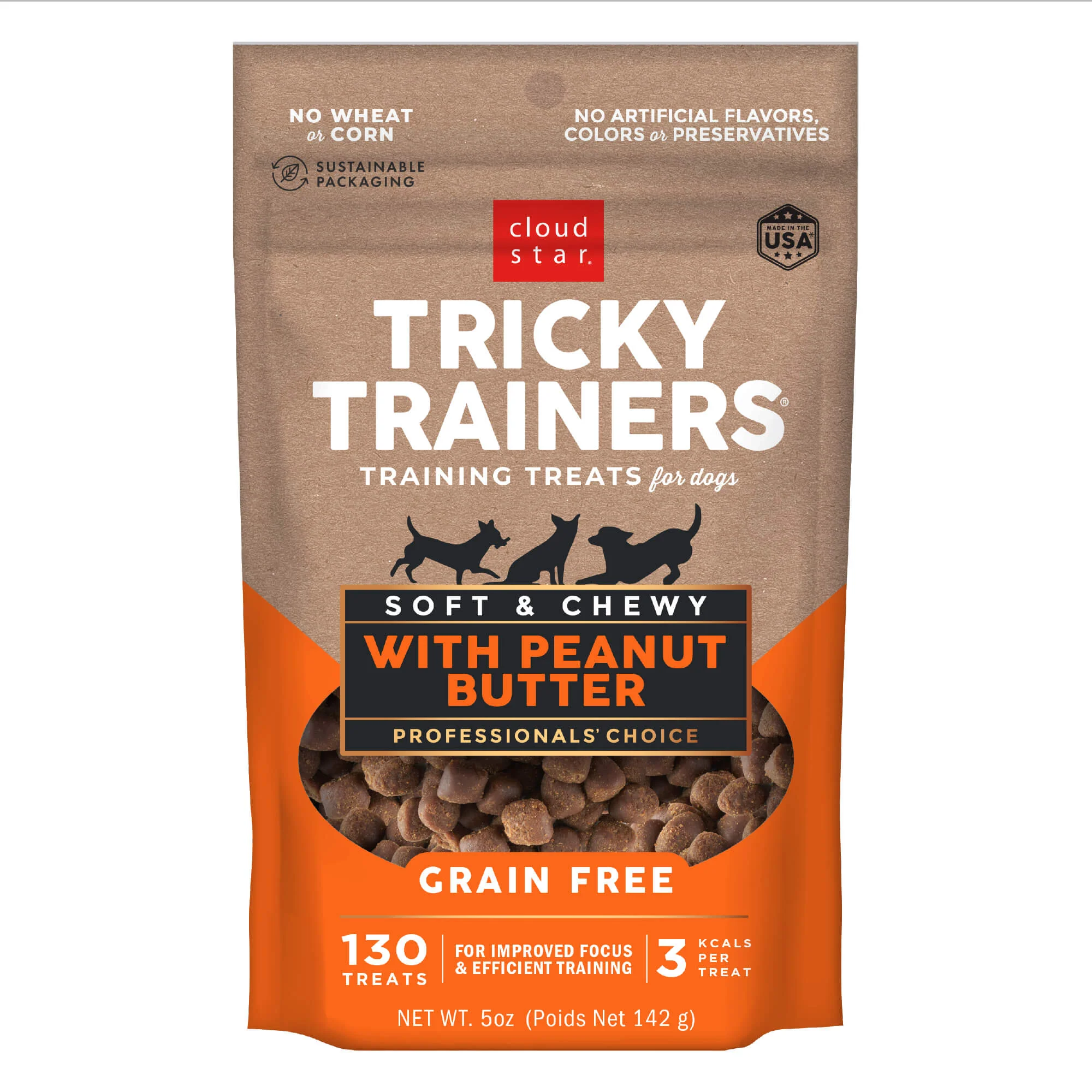 Cloud Star Tricky Trainers, Soft & Chewy, Grain Free Dog Treats, Peanut Butter - Pet's Shop