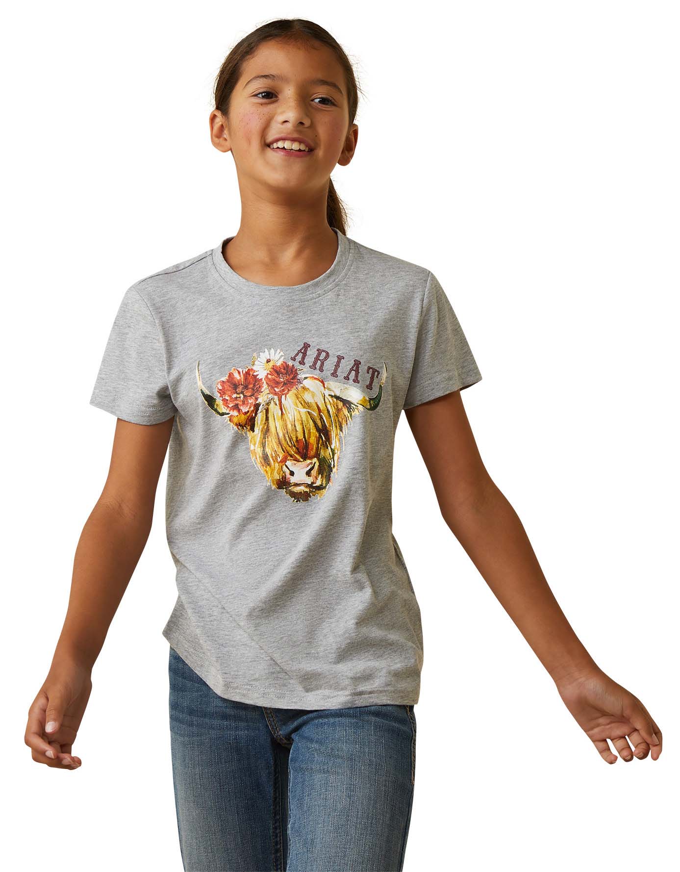 Ariat Girl's Highlander Rose T-Shirt, Heather Gray - Pet's Shop