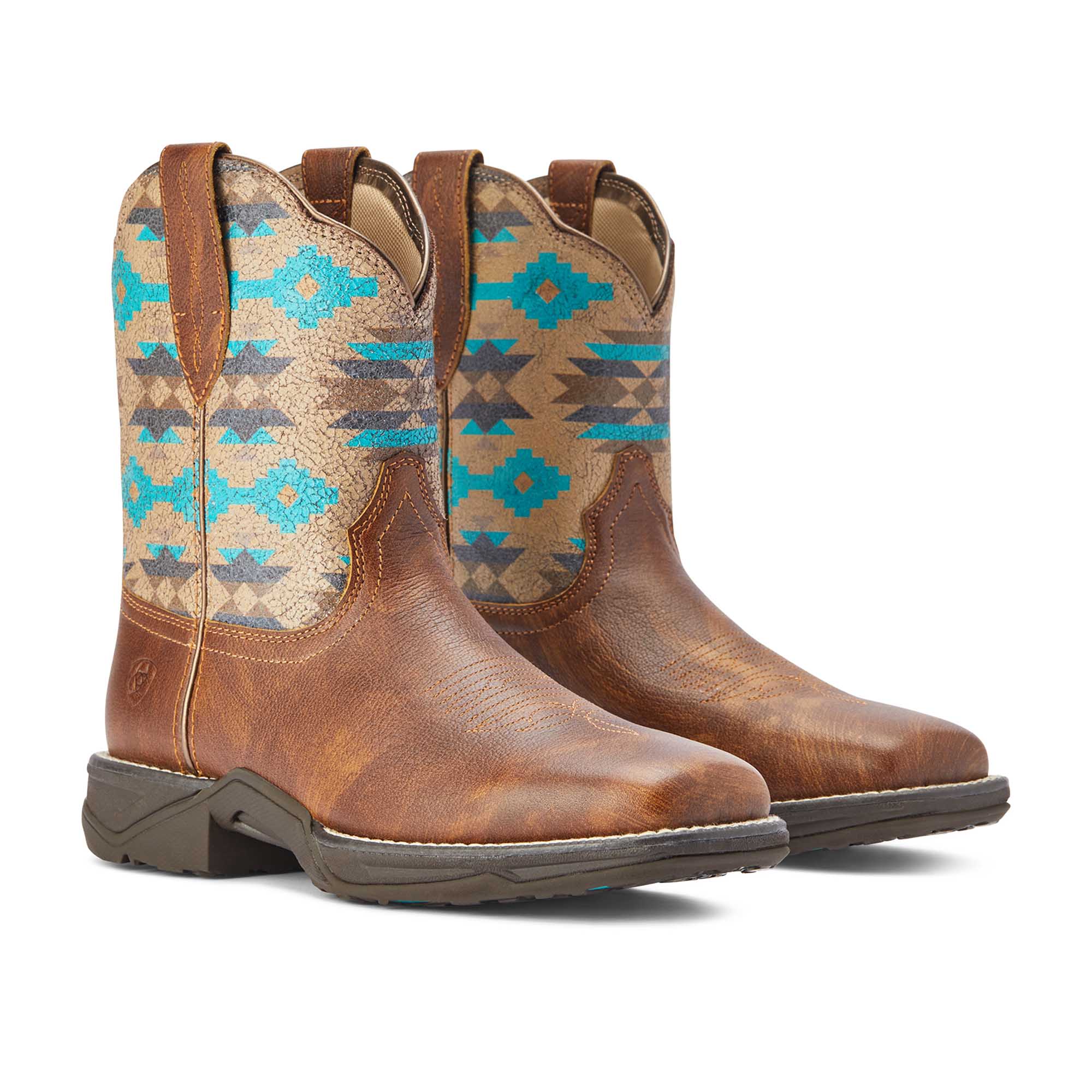 Ariat Women's Anthem Shortie Savannah Boot, Taupe and Turquoise Aztec - Pet's Shop