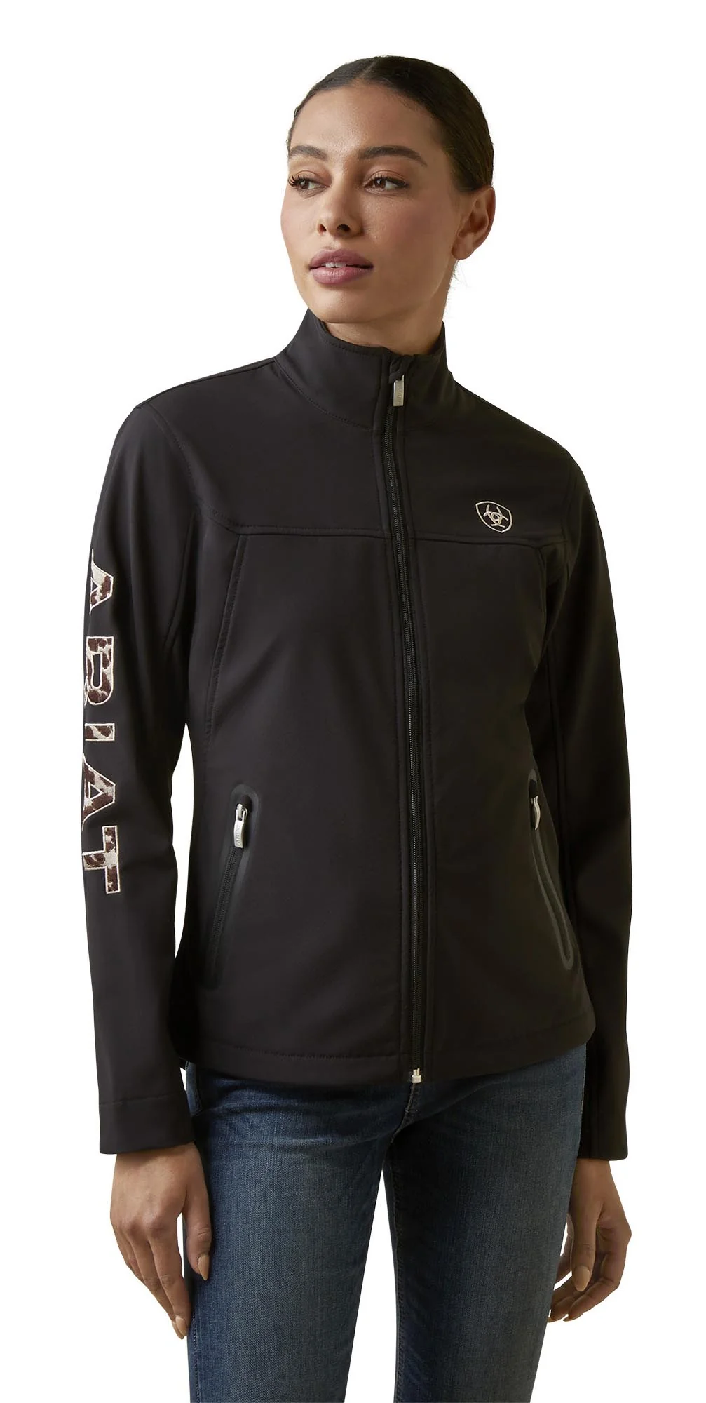 Ariat Women's Cow Print Embroidered Team Softshell Jacket, Black - Pet's Shop