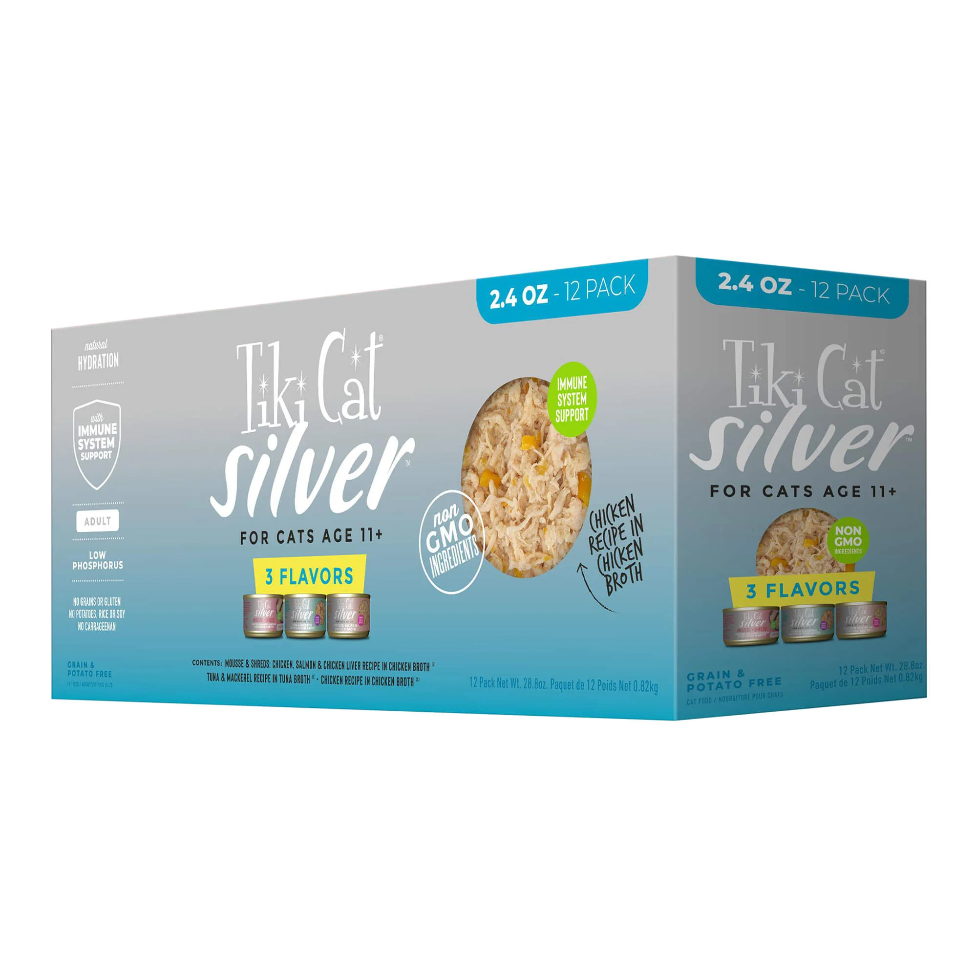 Tiki Cat Silver Wet Cat Food for Seniors, Variety Pack, 2.4 oz Cans, 12 ct - Pet's Shop