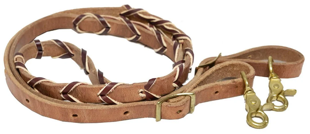 Poplar Head Premium Harness Leather Laced Barrel Rein, 3/4