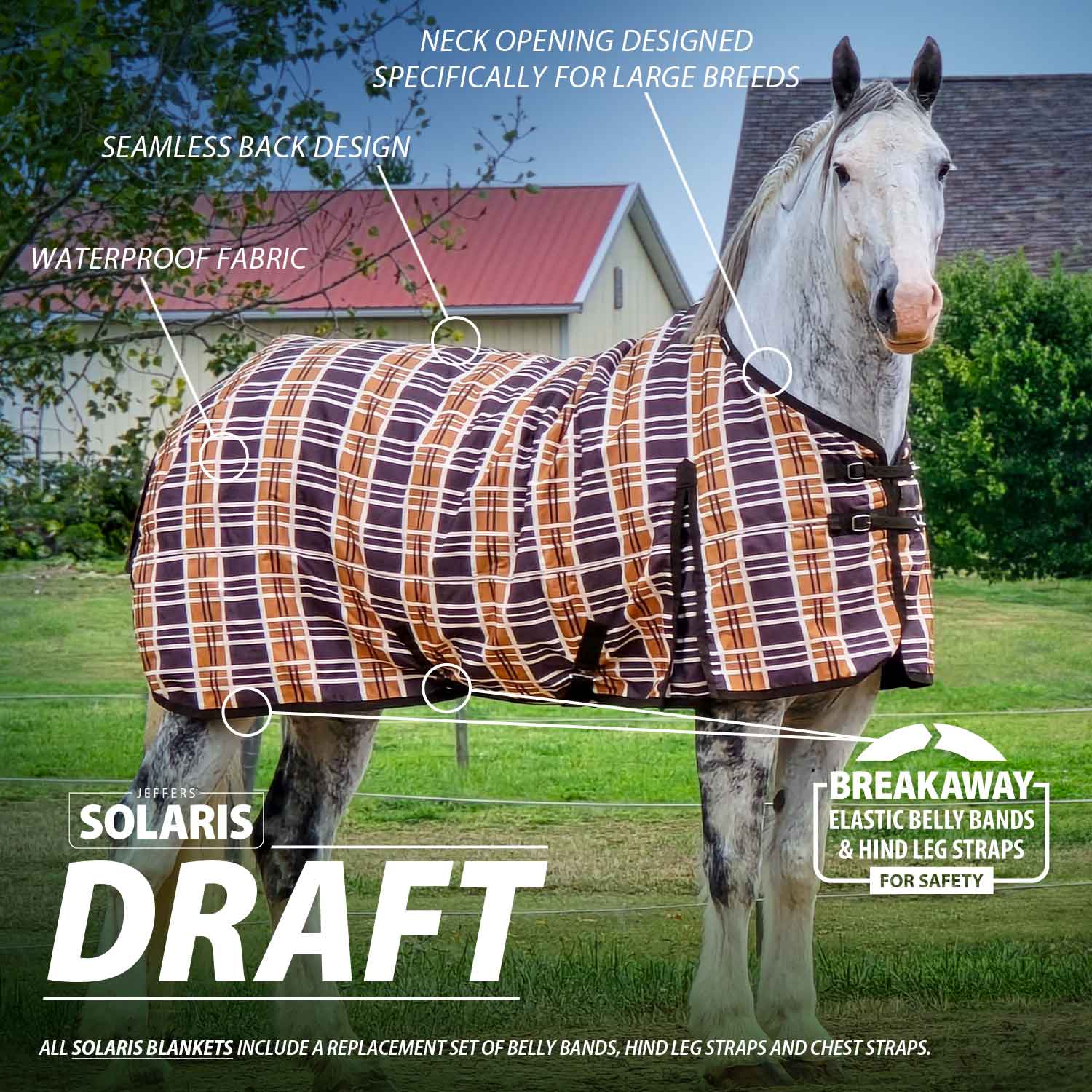 Solaris 1200 Denier Draft Horse Turnout Sheet, 0g Fill, Brown & Cream Plaid - Pet's Shop