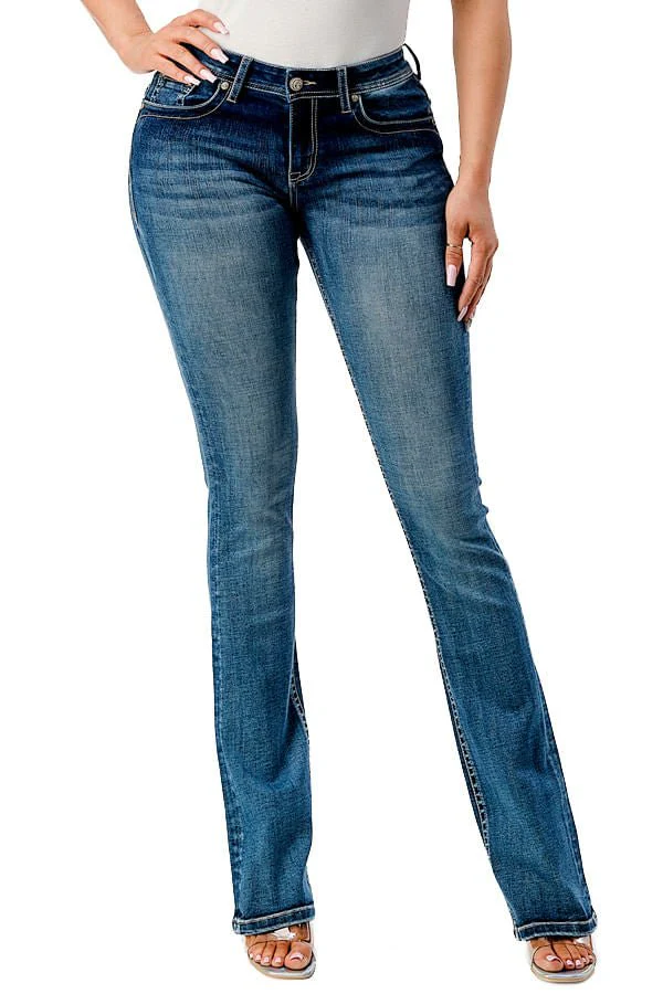 Grace in LA Steer Head Print Mid Rise Bootcut Jeans - Pet's Shop