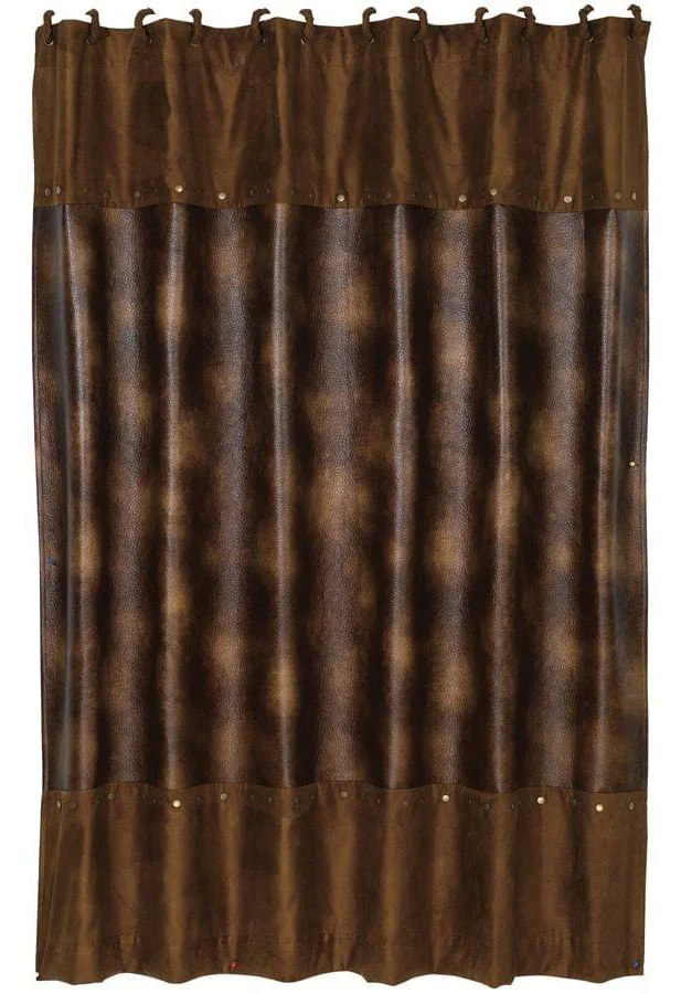 Studded Brown Faux Leather Shower Curtain - Pet's Shop
