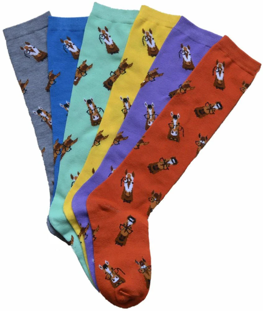 Horses & Spectacles Knee High Socks, Ladies, 6pk - Pet's Shop