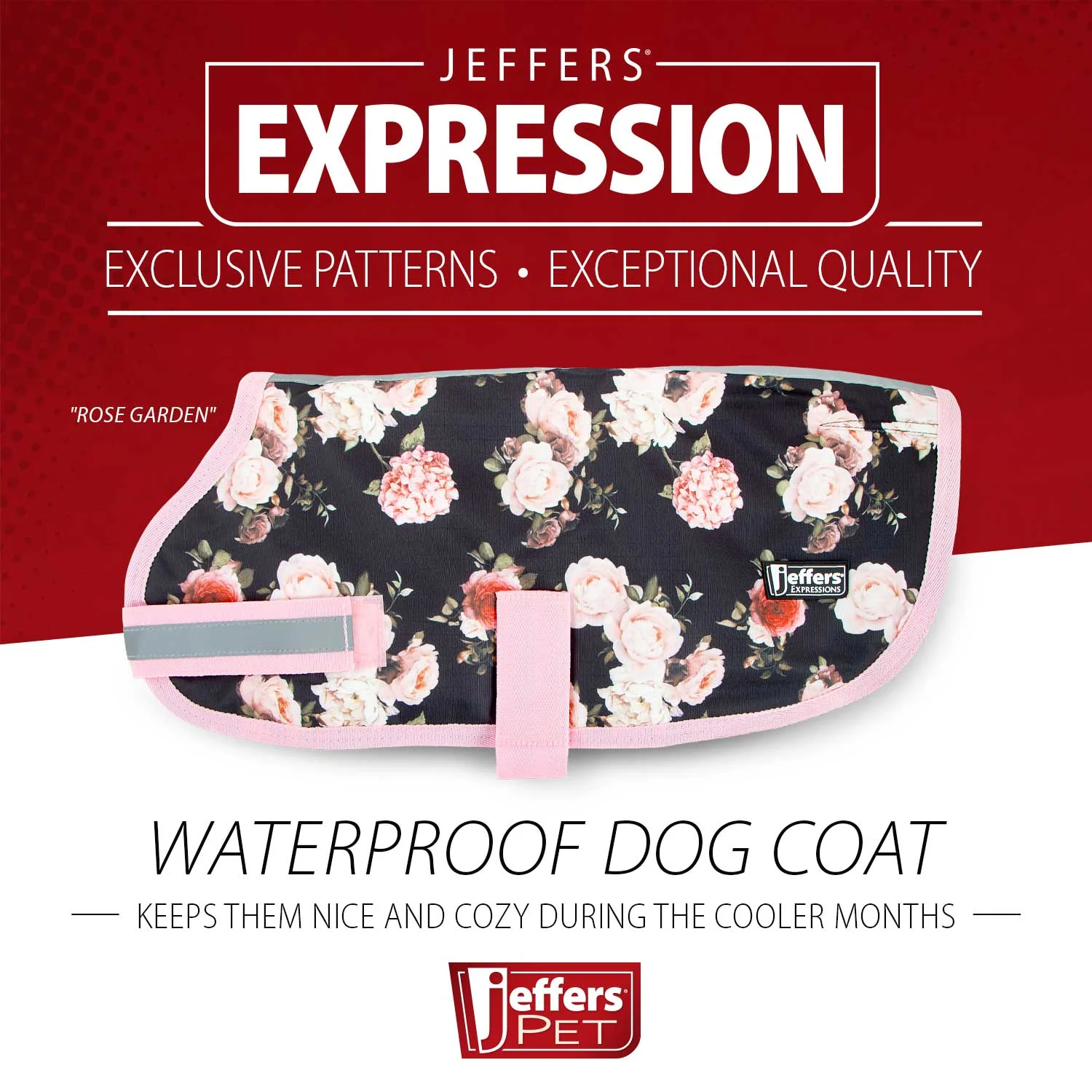 Expression Waterproof Ripstop Dog Coat, Rose Garden - Pet's Shop
