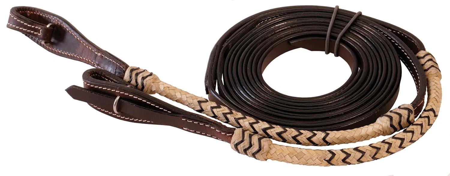 Braided Rawhide Split Reins, Dark Oil, 8' - Pet's Shop