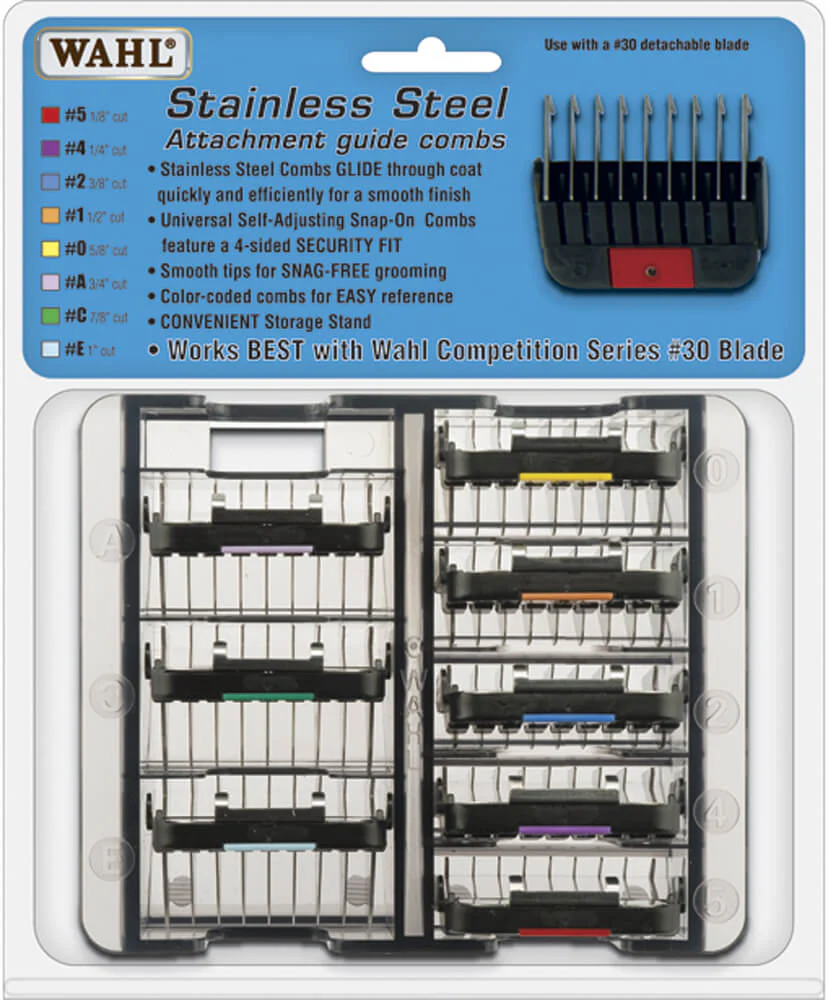 Wahl Stainless Steel Attachment Combs, 8 Size Set - Pet's Shop
