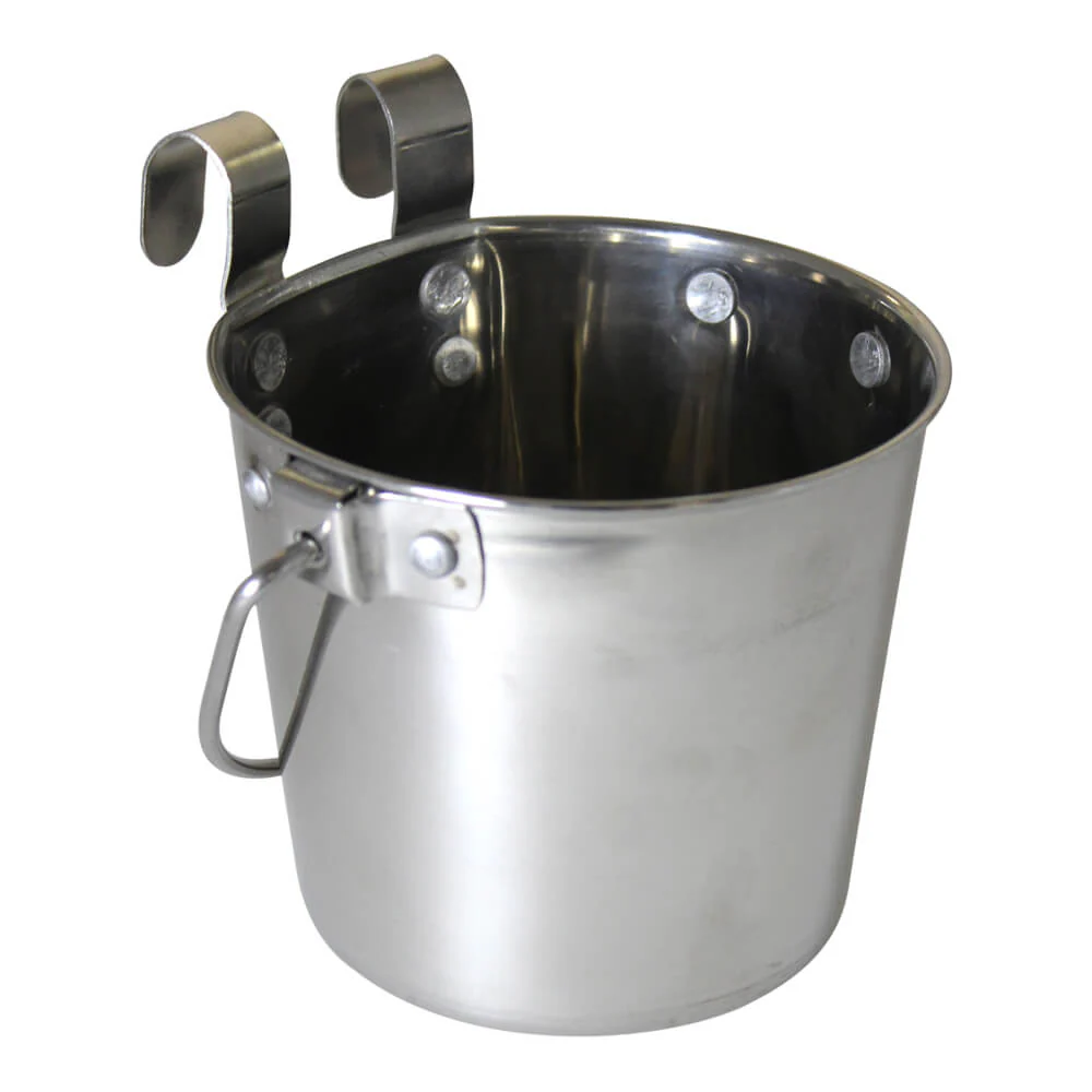 Stainless Steel Pail, Flat Sided Hook-On with Rivets - Pet's Shop