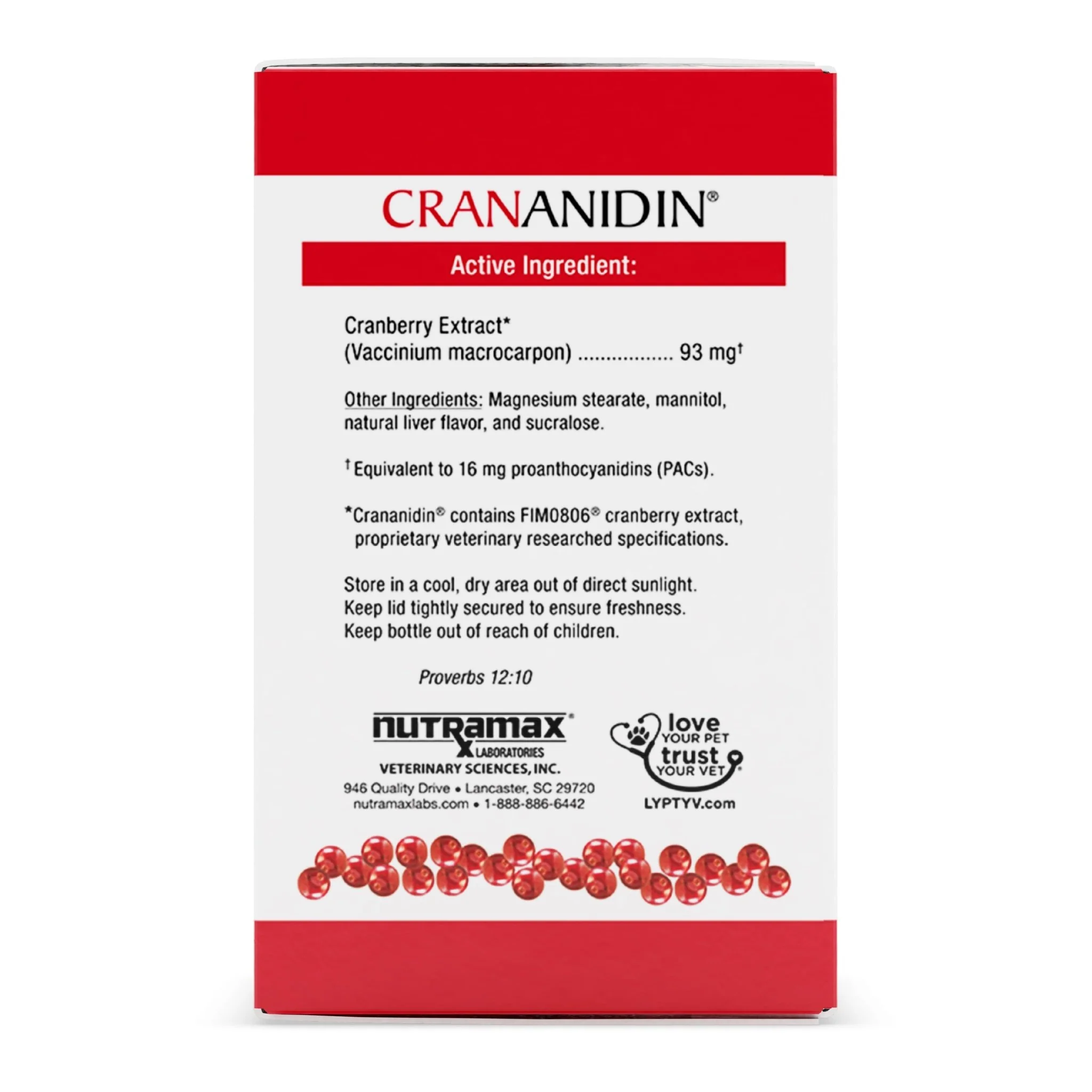 Nutramax Crananidin - Cranberry Extract Urinary Tract Health Supplement for Dogs, 75 Chewable Tablets - Pet's Shop