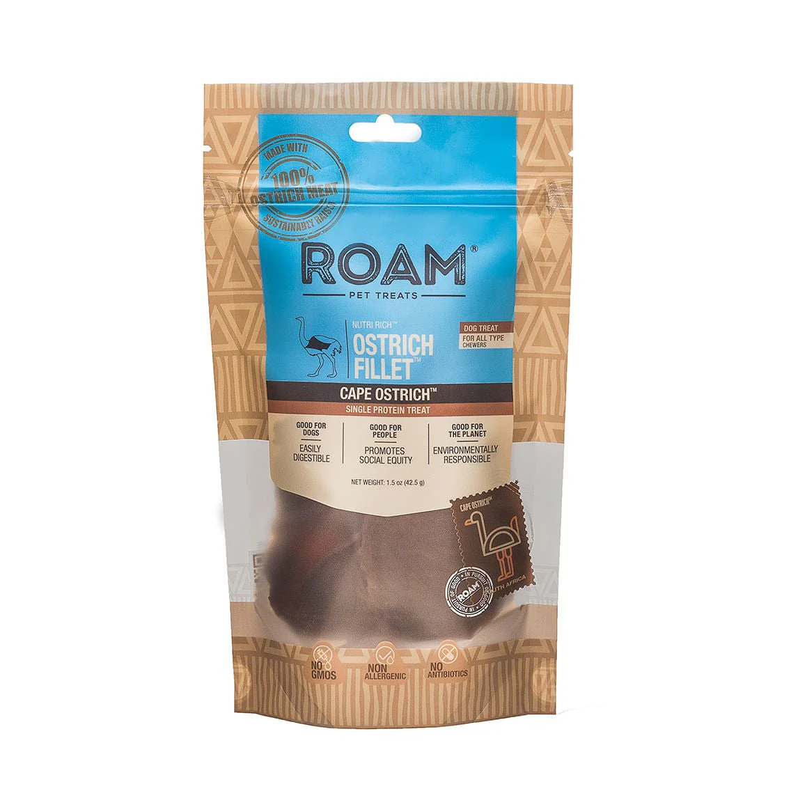 Roam Dog Treats Ostrich Fillet, 1.5 oz - Pet's Shop
