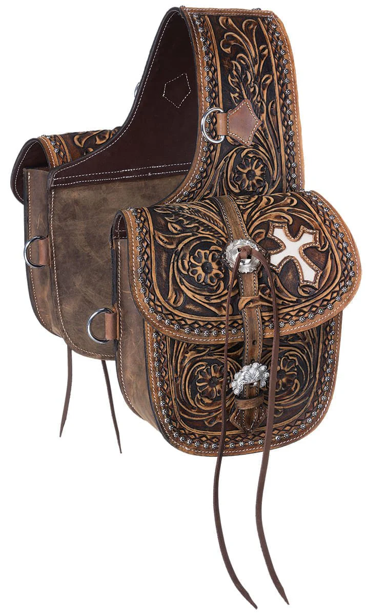 Antique Tooled Leather Saddle Bag - Pet's Shop