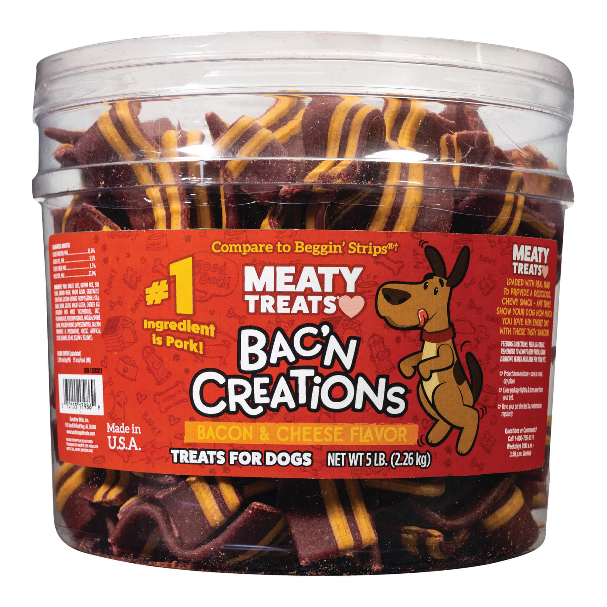 Meaty Treats Bac'n Creations, Bacon & Cheese, 5 lb - Pet's Shop