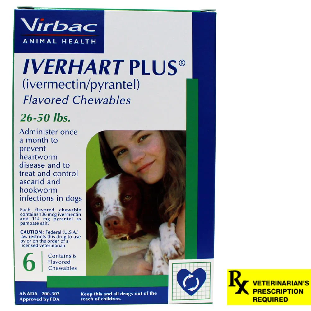 Rx Iverhart Plus (Ivermectin/ Pyrantel) Flavored Chewables for Dogs, 6 Month - Pet's Shop