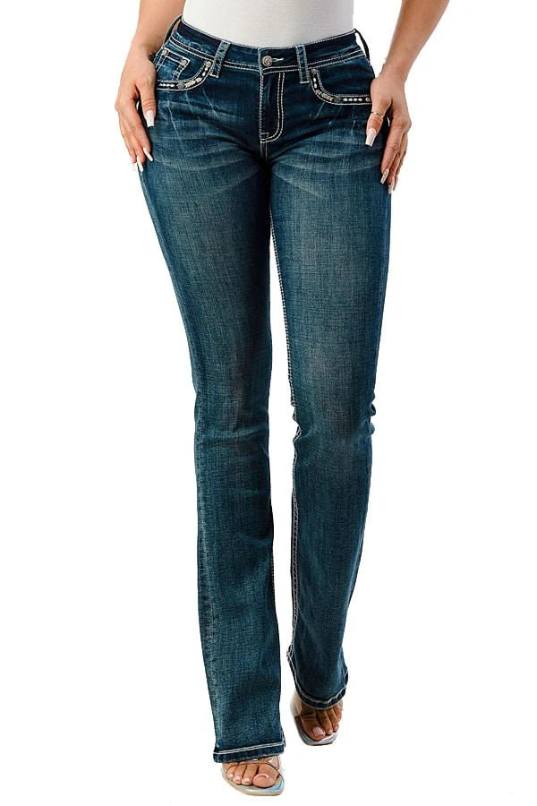 Grace in LA Horse Embroidered Mid Rise Bootcut Jeans - Pet's Shop