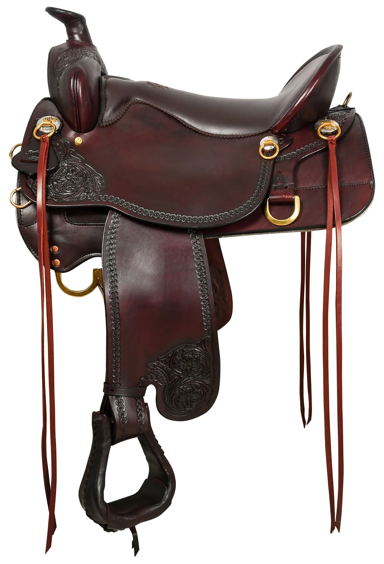 Tucker Custom High Plains Hand Tooled Trail Saddle, Wide, Brown - Pet's Shop