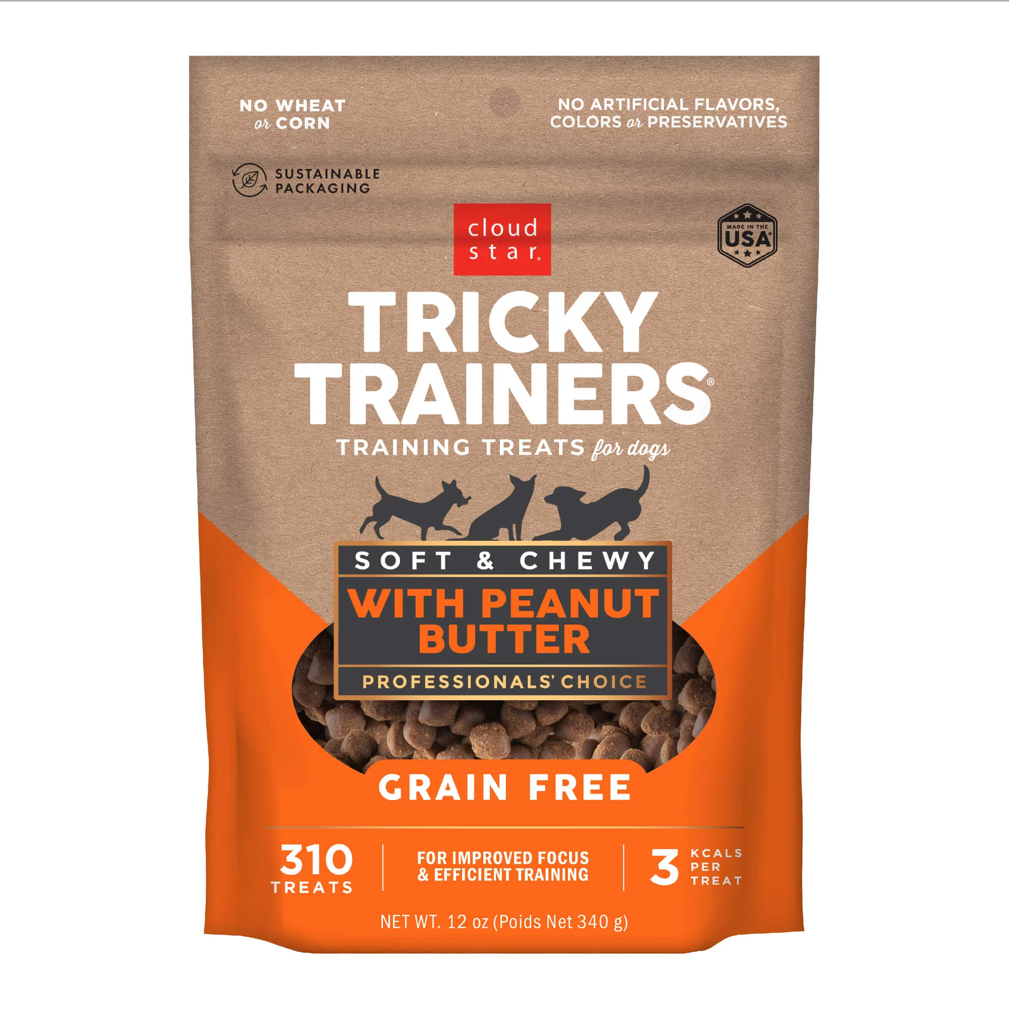 Cloud Star Tricky Trainers, Soft & Chewy, Grain Free Dog Treats, Peanut Butter - Pet's Shop