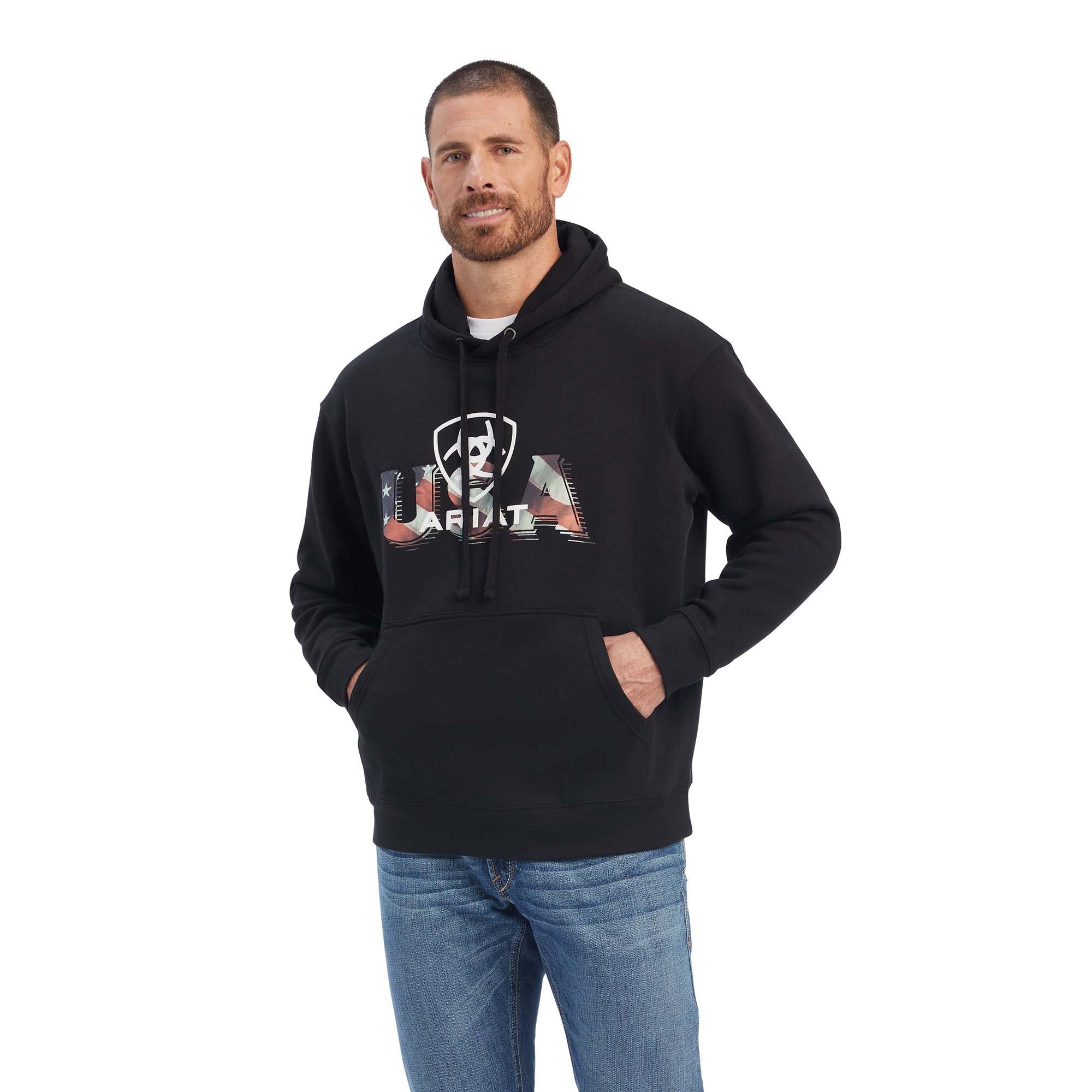 Ariat USA Proud Sweatshirt Hoodie, Unisex, Black - Pet's Shop