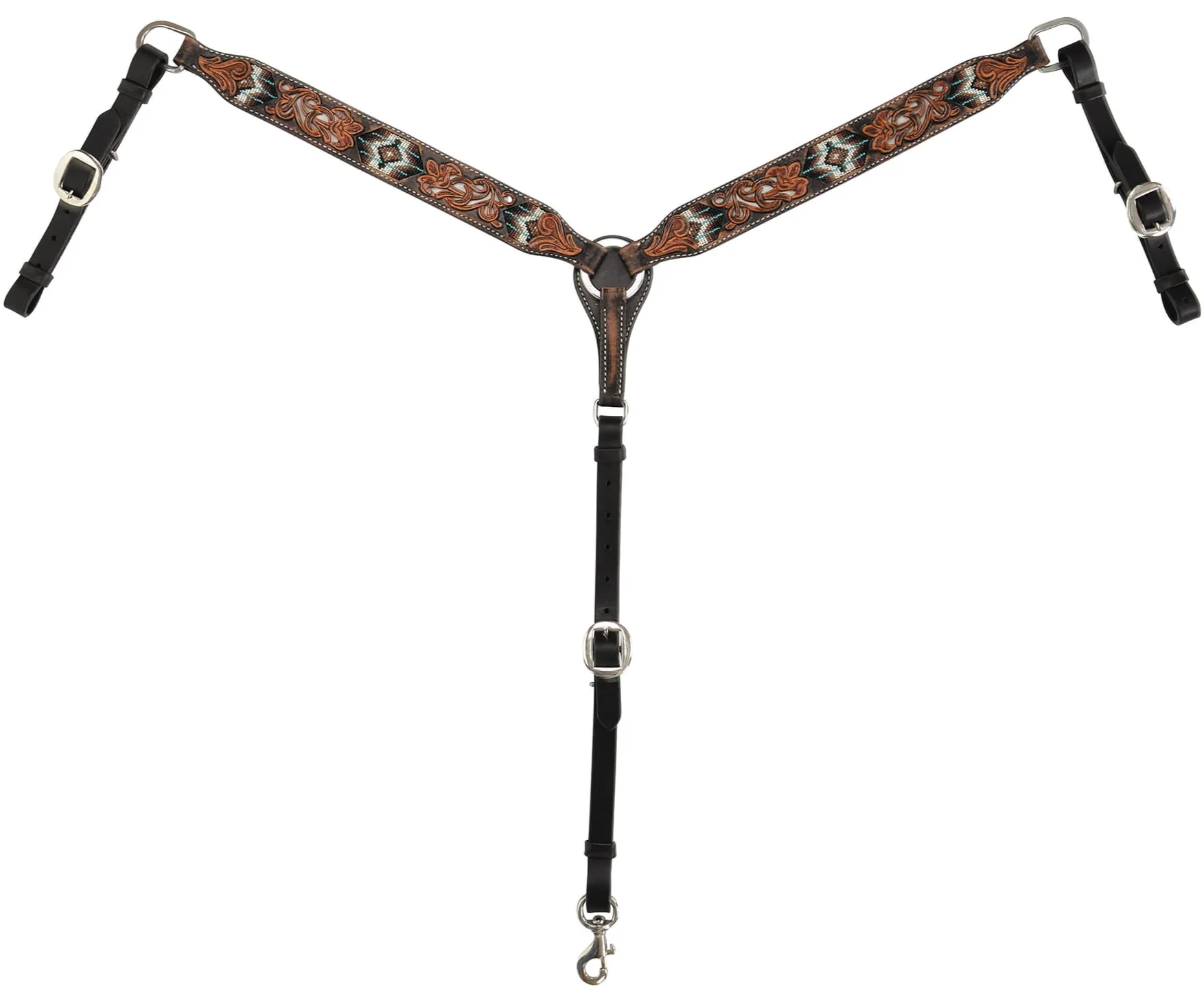 Circle Y Distressed Floral and Beaded Breast Collar, Multi - Pet's Shop