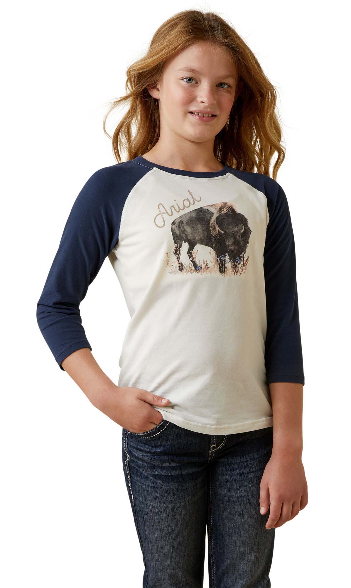 Ariat Girl's Painted Buffalo Raglan T-Shirt - Pet's Shop