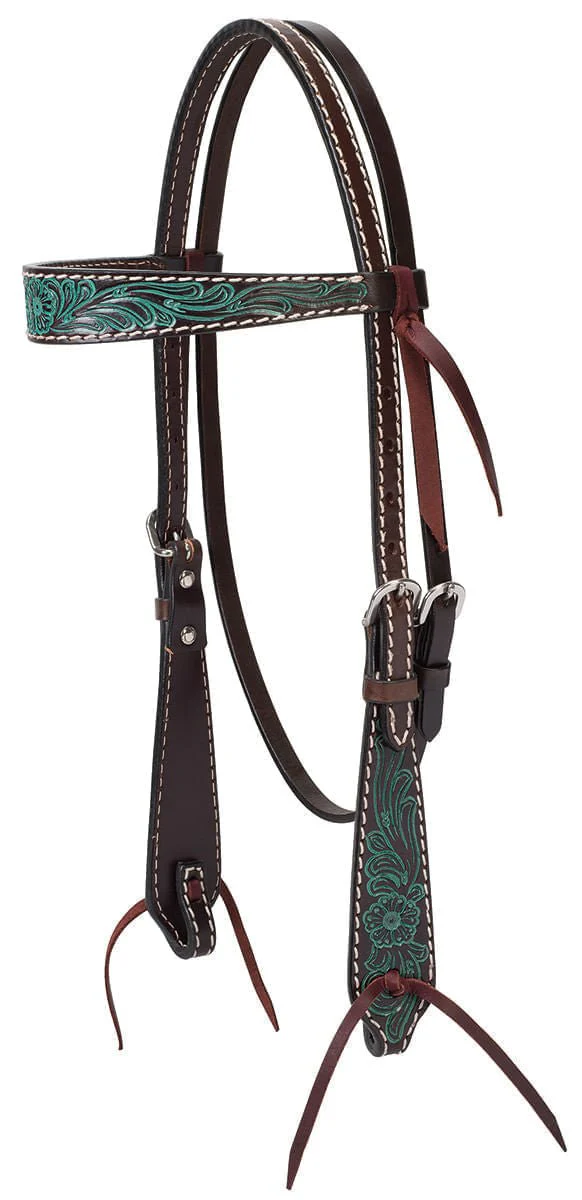 Turquoise Cross Carved Flower Browband Headstall - Pet's Shop