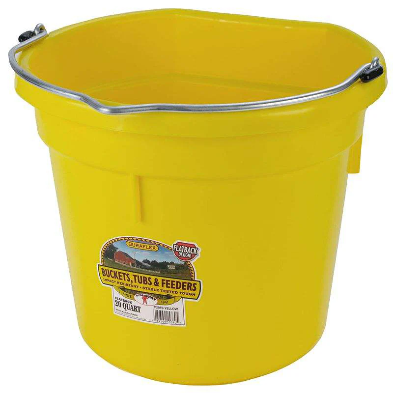 Flat Back Plastic Bucket, 20 qt, Yellow - Pet's Shop