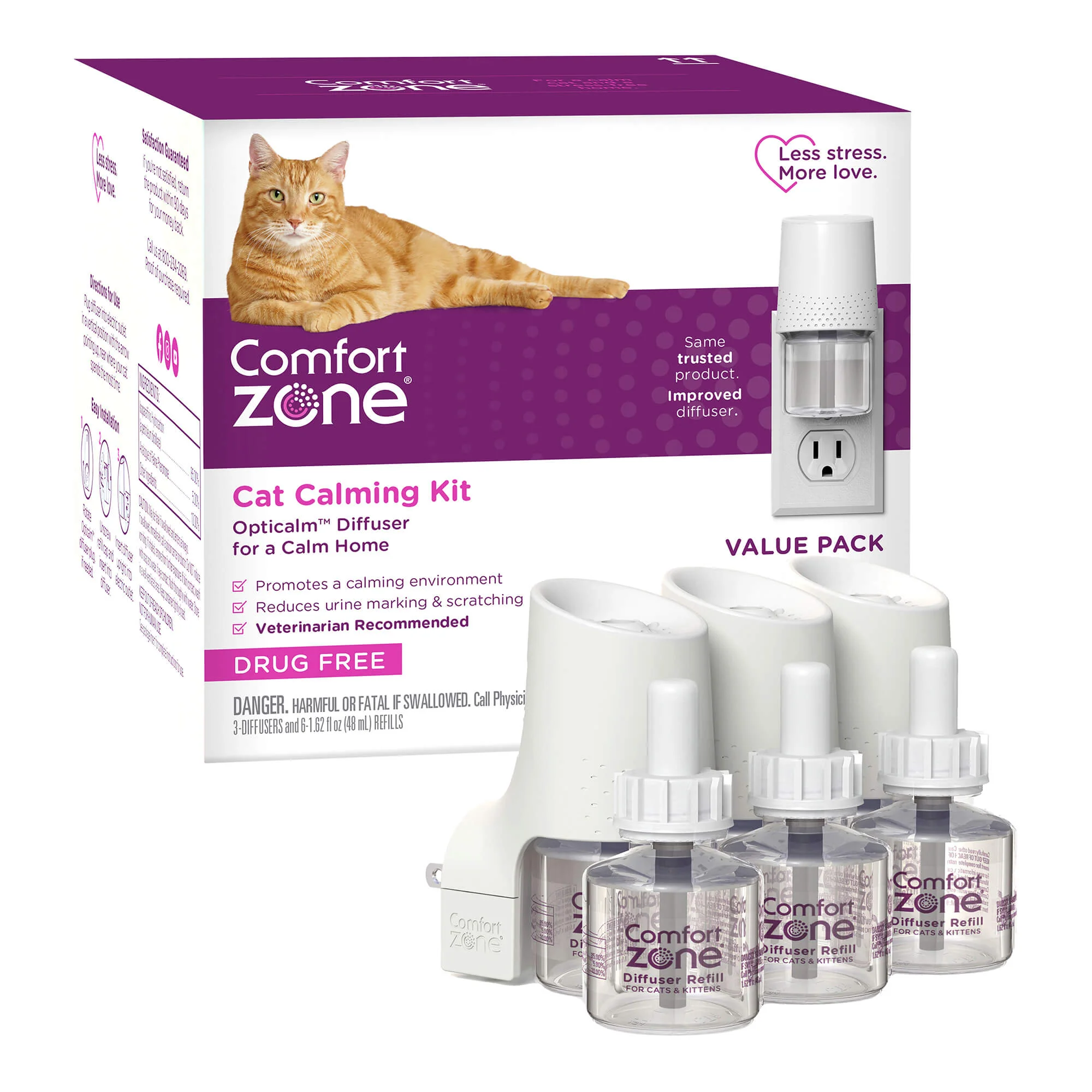 Comfort Zone Cat Calming Diffuser Kit, Cat Pheromones, 3 Diffusers and 6 Refills-48ml, New Formula - Pet's Shop