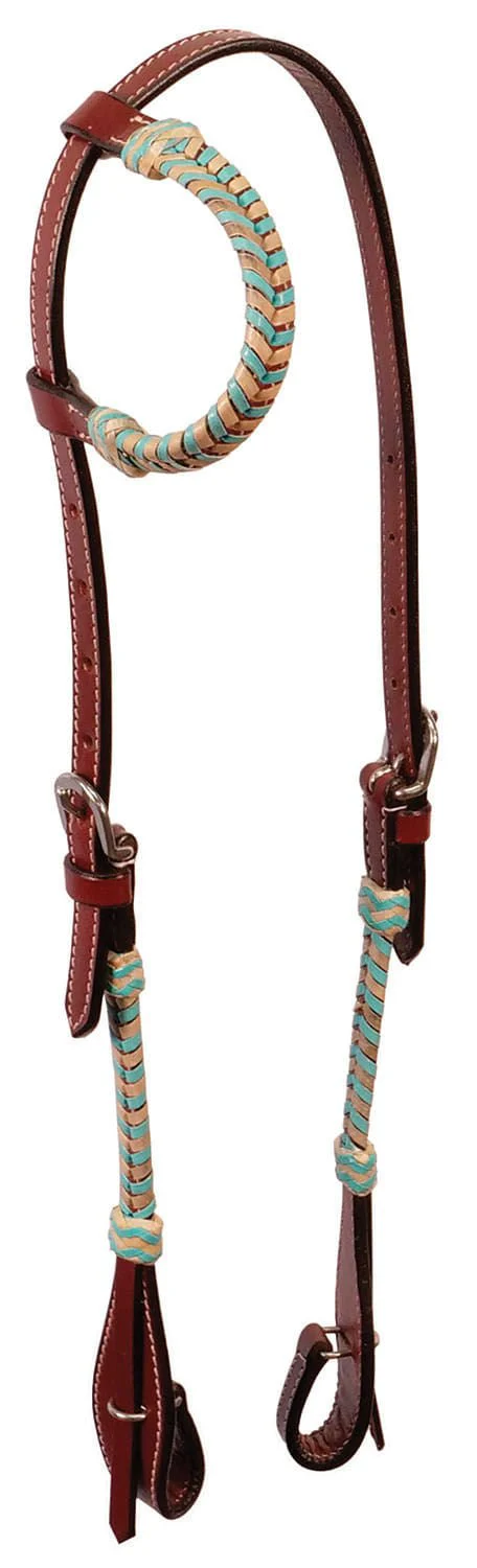 Buffalo Leather Turquoise Rawhide Laced One Ear Headstall - Pet's Shop