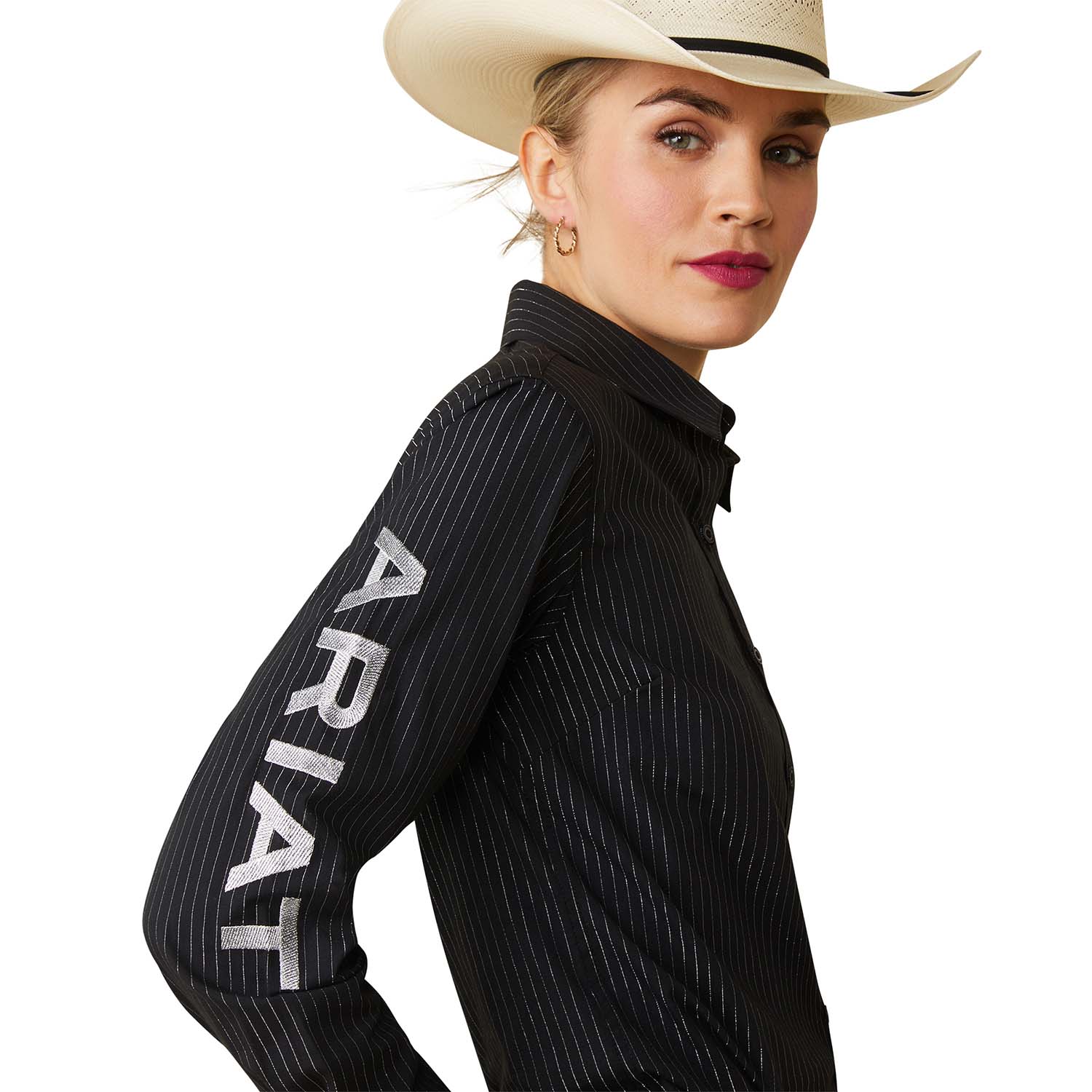 Ariat Women's Team Kirby Stretch Shirt, Black and Silver - Pet's Shop
