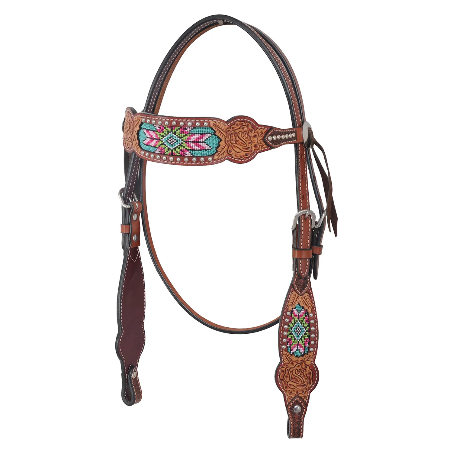Rafter T Beaded Inlay Browband Headstall, Horse - Pet's Shop