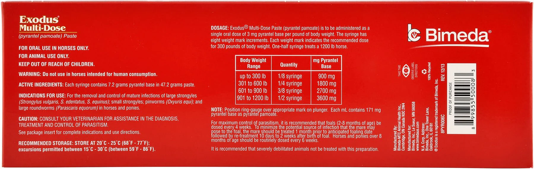 Exodus Multi-Dose Pyrantel Pamoate Horse Dewormer Paste, 2-dose - Pet's Shop