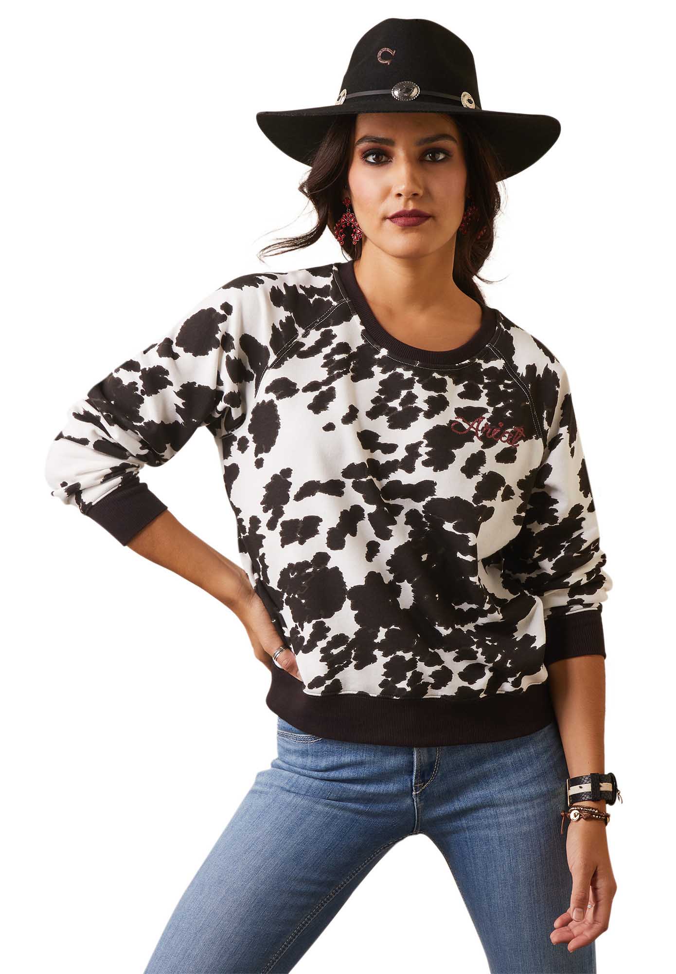 Ariat Women's R.E.A.L. Crew Holstein Cow Print Sweatshirt - Pet's Shop