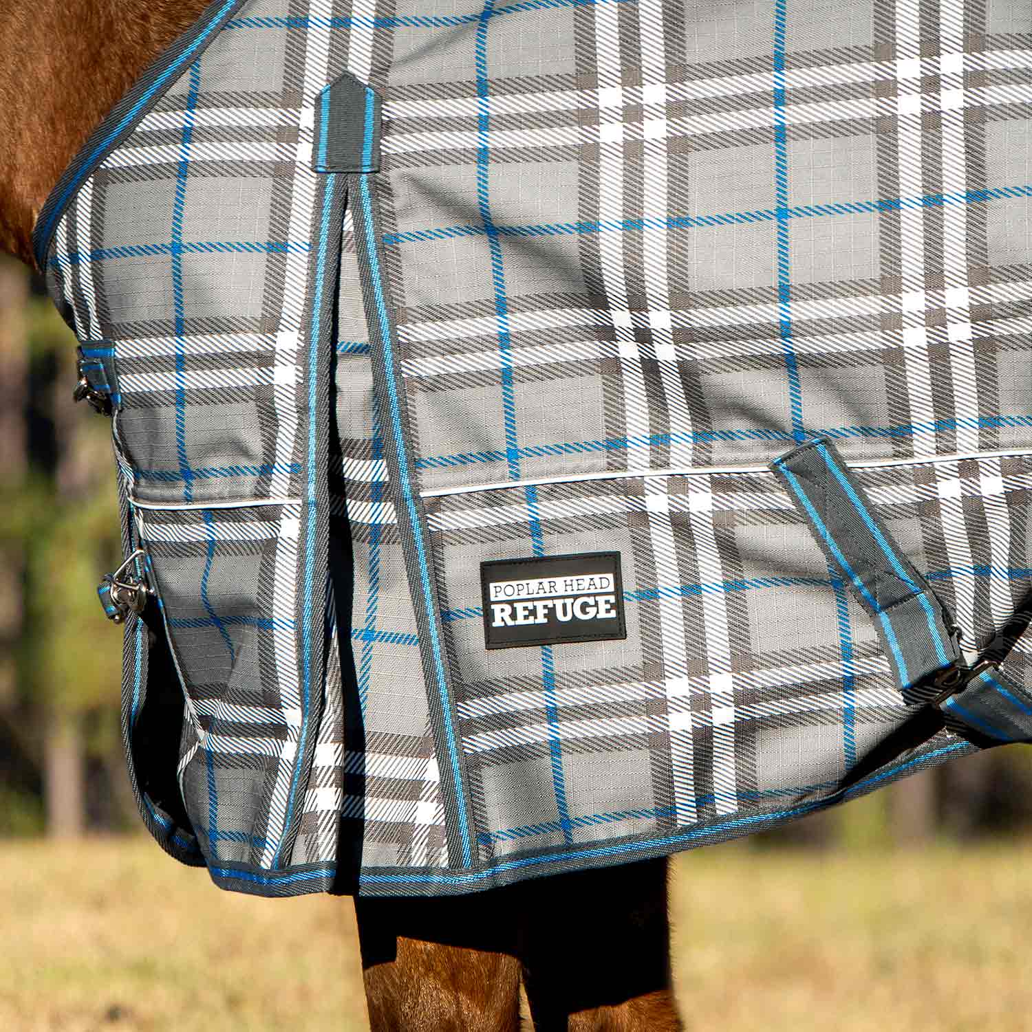 Poplar Head Refuge 1200 Denier Turnout Sheet, 0 Gram, Hamilton Blue & Slate Plaid - Pet's Shop