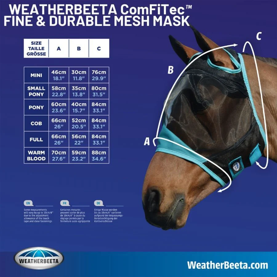 Weatherbeeta ComFITec Durable Mesh Horse Fly Mask with Nose, Black & Purple - Pet's Shop