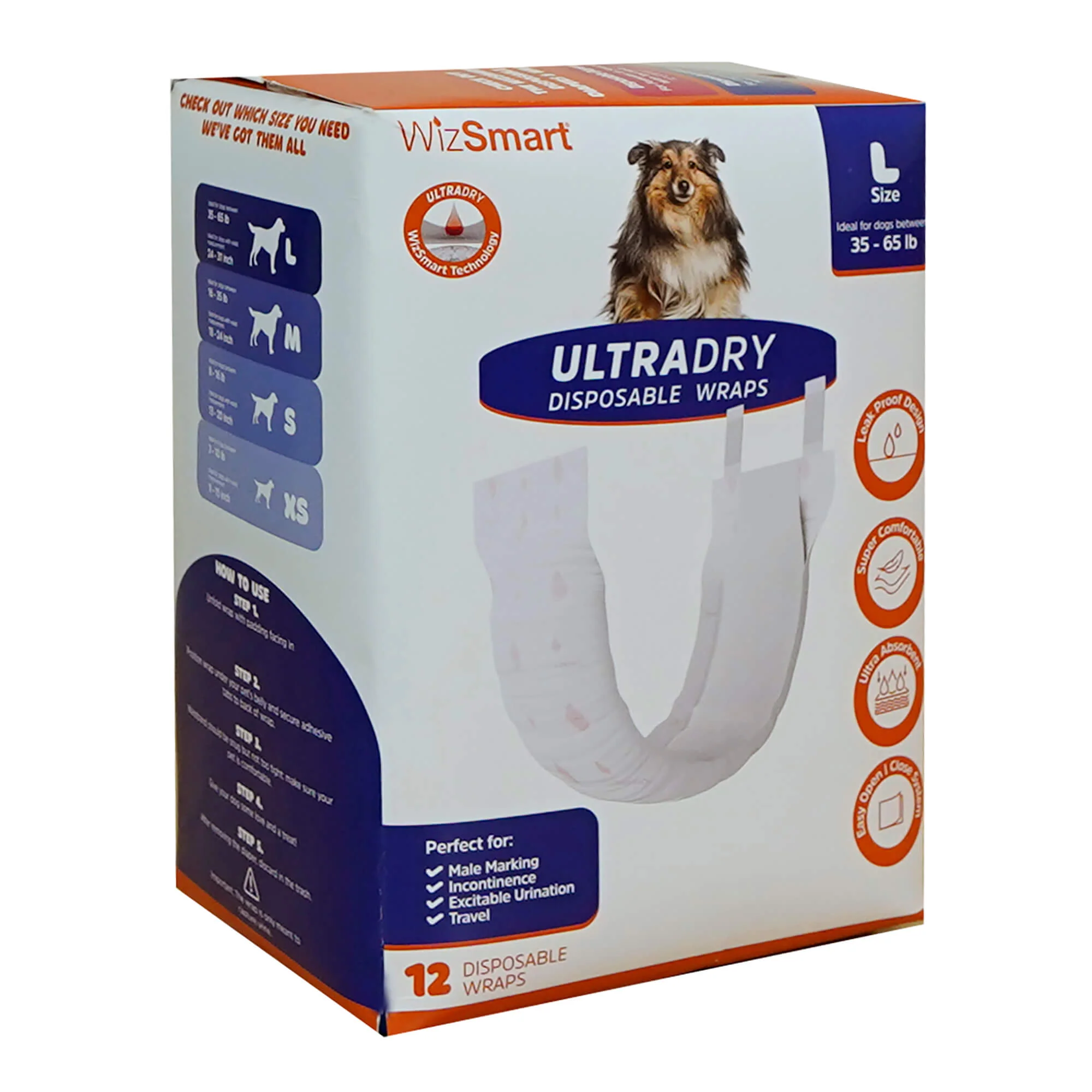 WizSmart UltraDry Male Wraps, 12 ct - Pet's Shop