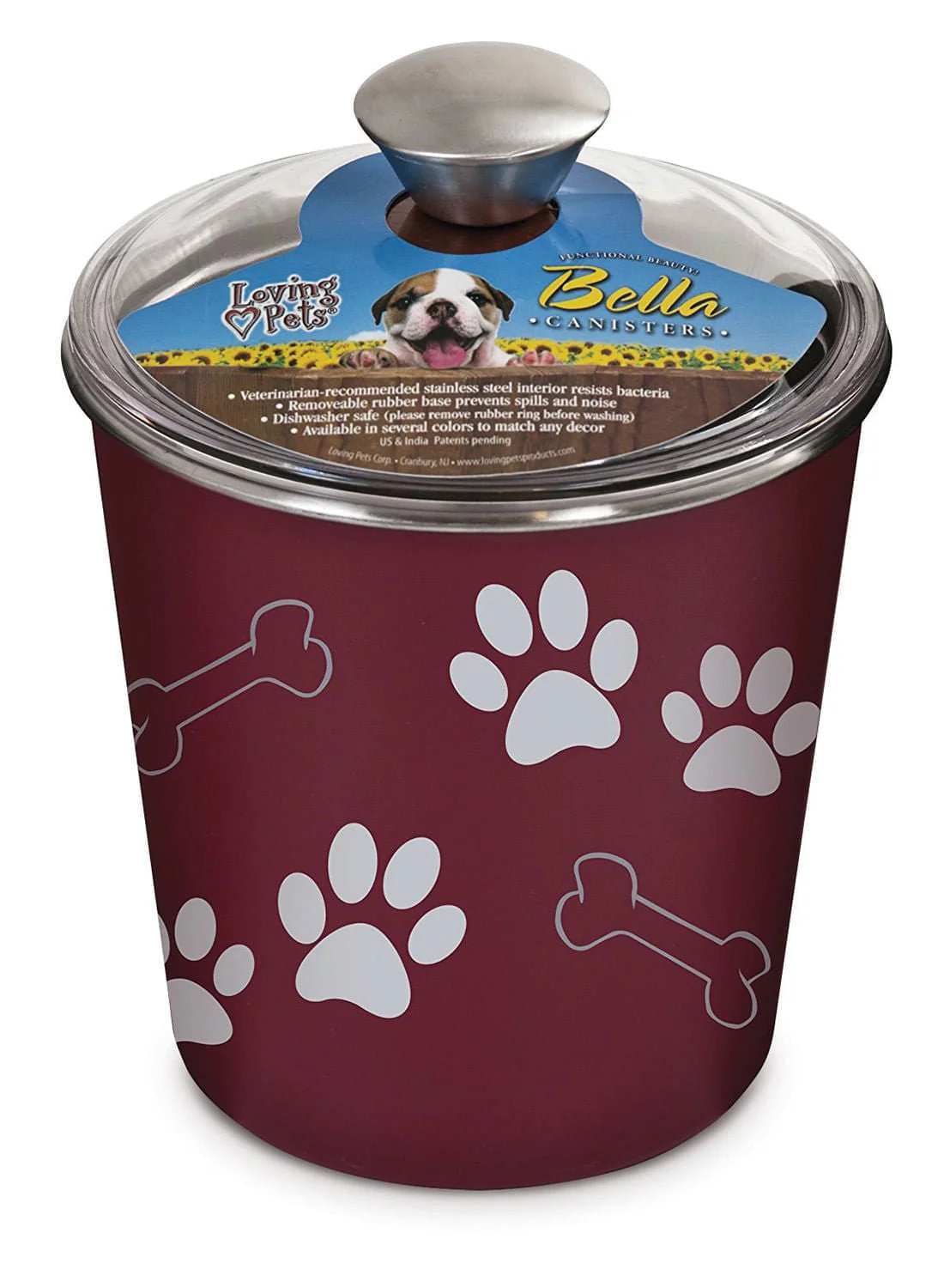 Loving Pets Bella Dog and Cat Treat Canister, Merlot - Pet's Shop