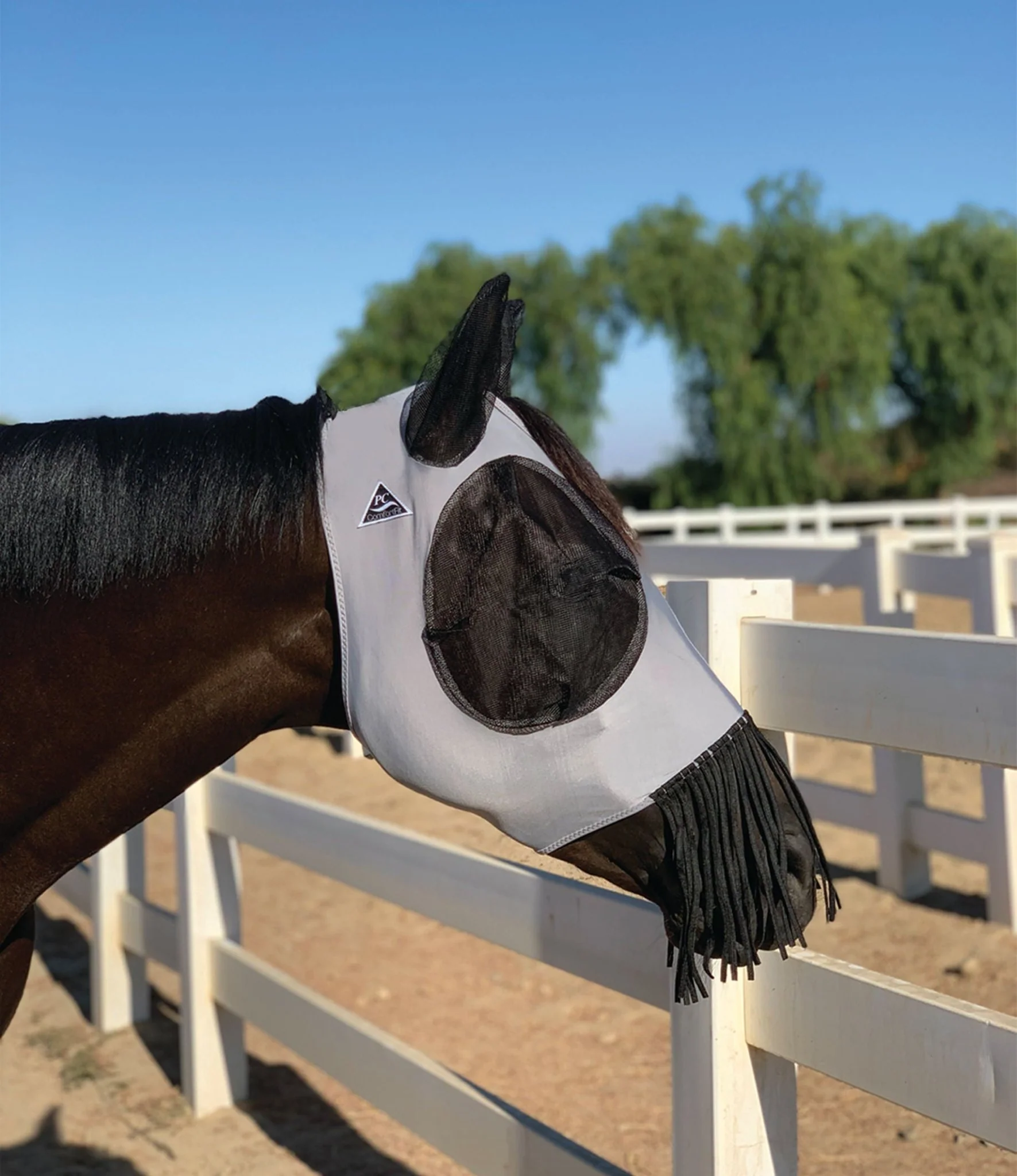 Professional's Choice Comfort-Fit Lycra Horse Fly Mask with Ears & Nose Fringe - Pet's Shop