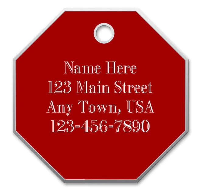 Large Stop Sign Custom Personalized Dog Tag, Red - Pet's Shop