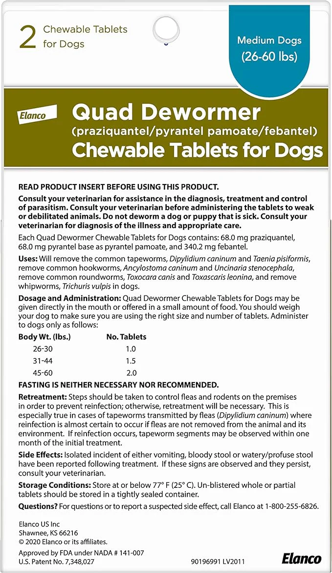 Quad Dewormer Chewable Tablets for Dogs - Pet's Shop