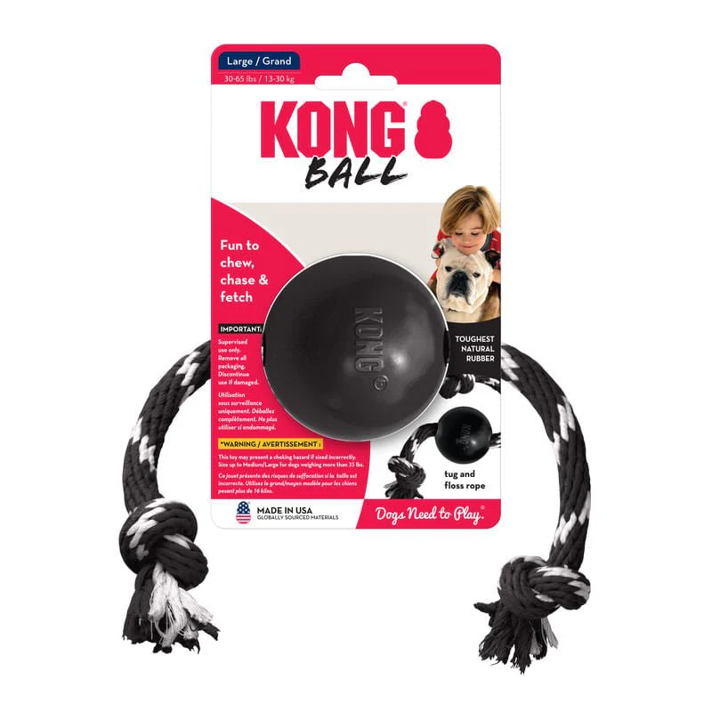 KONG Extreme Ball with Rope, Black, Large - Pet's Shop