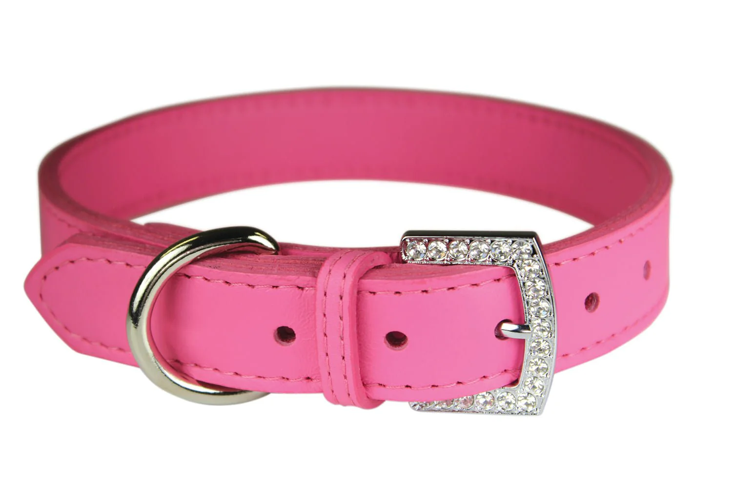Crystal Buckle Made in USA Leather Dog Collar - Pet's Shop